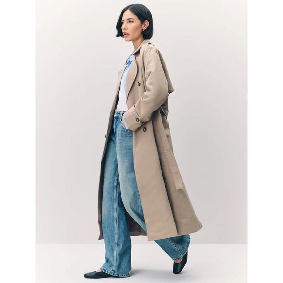 Vero Moda Womens XL Long Trenchcoat Tan Double Breasted Belt Old Money Classic - Picture 4 of 16